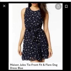 Macy’s Maison Jules brand fit and flare blue dress with dogs size 2